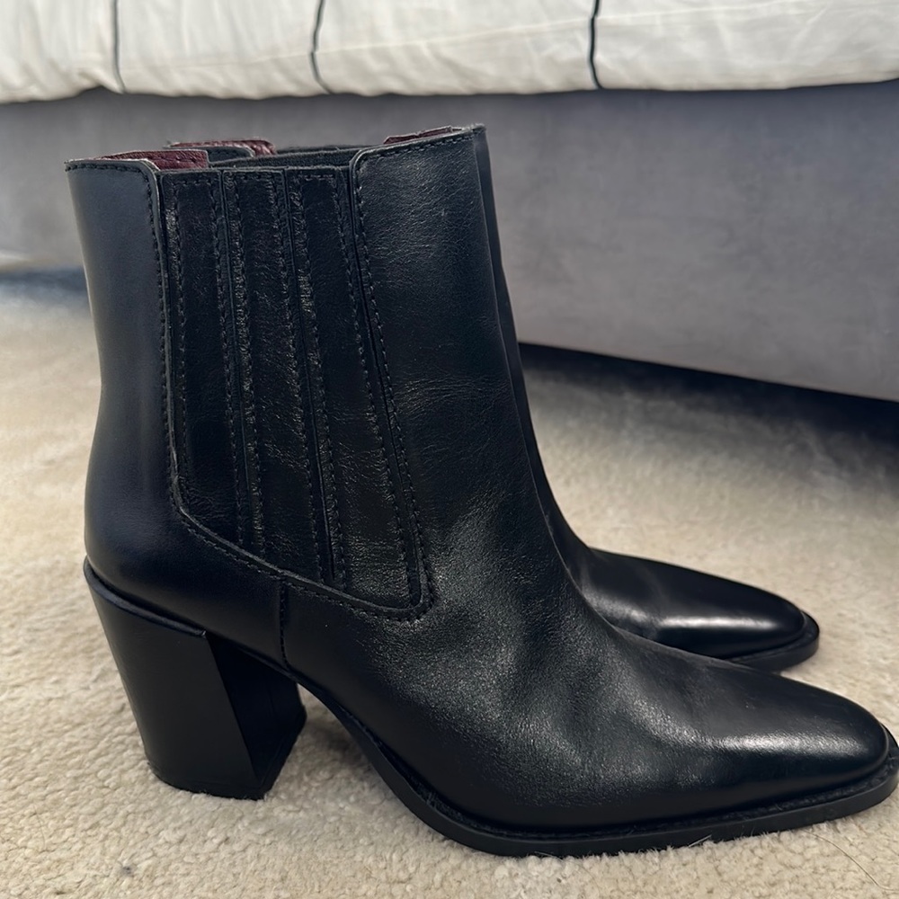 Zara Black Leather Heeled Pull on Boots 38